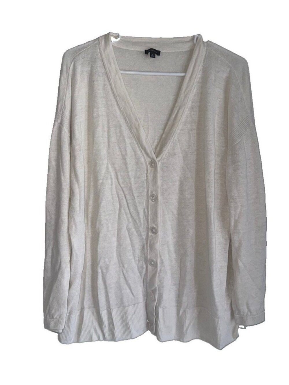 Talbots 100% Linen Button Cardigan Sz XL White Boho Resort Beach Coastal
